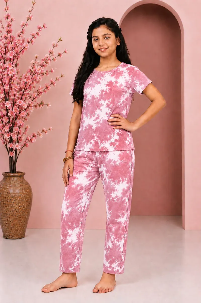 PREMIUM GIRLS PYJAMA SET OF TIE AND DYE Thumbnail
