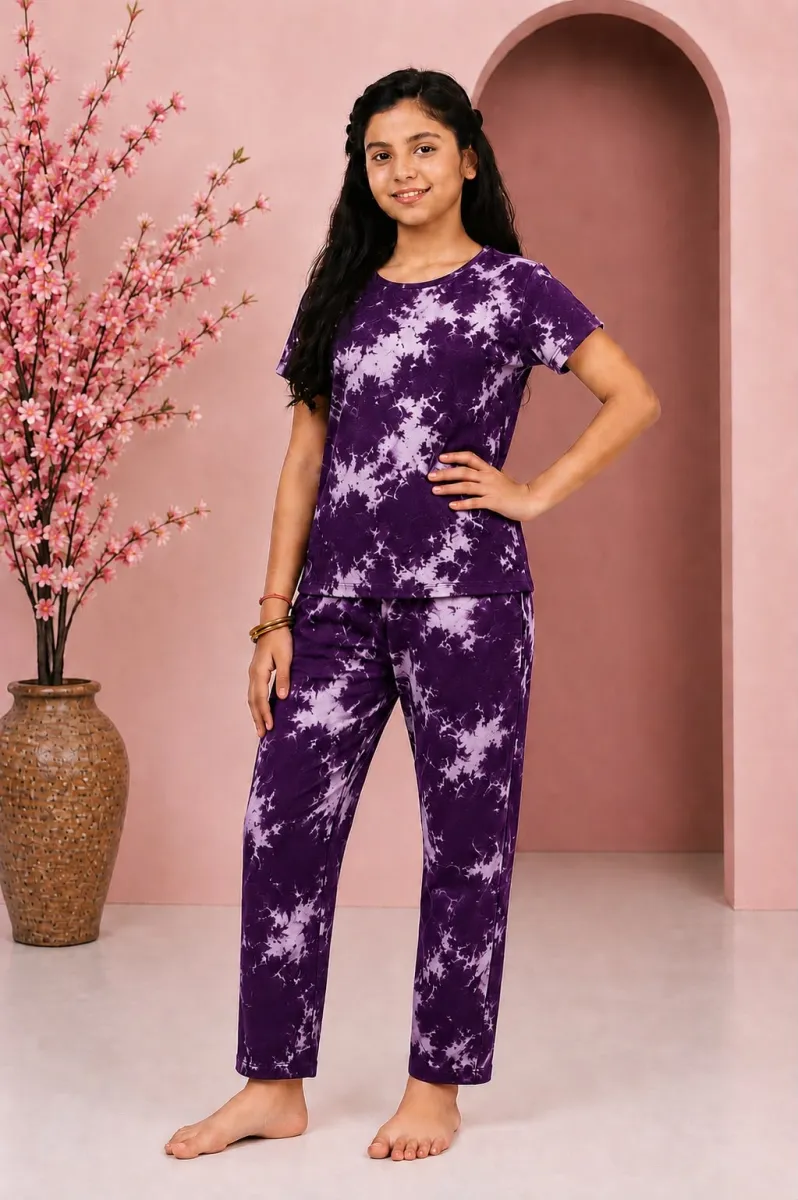 PREMIUM GIRLS PYJAMA SET OF TIE AND DYE Thumbnail